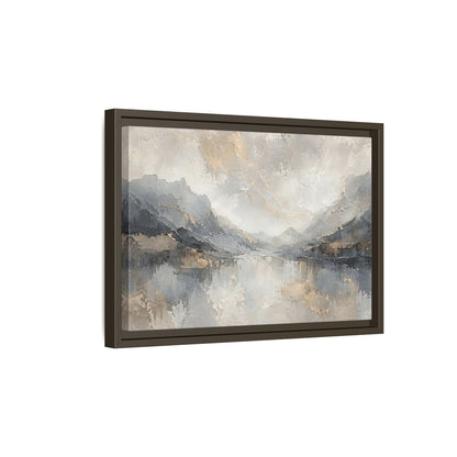 Side Mockup 5. Nature Mountain Landscape Gray And Gold shown as stretched canvas wall art