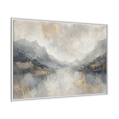 Side Mockup 7. Nature Mountain Landscape Gray And Gold shown as stretched canvas wall art