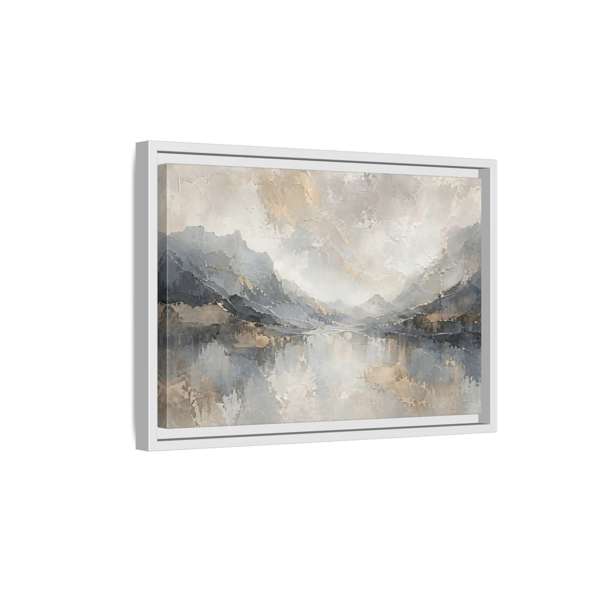 Side Mockup 4. Nature Mountain Landscape Gray And Gold shown as stretched canvas wall art