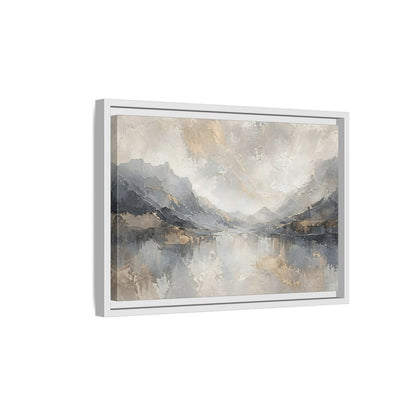 Side Mockup 4. Nature Mountain Landscape Gray And Gold shown as stretched canvas wall art