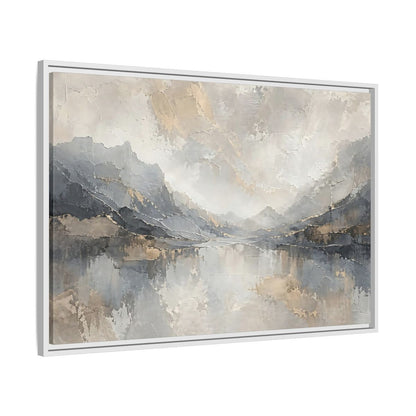 Side Mockup 9. Nature Mountain Landscape Gray And Gold shown as stretched canvas wall art