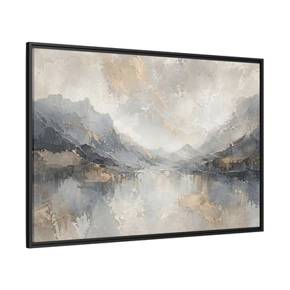 Side Mockup 12. Nature Mountain Landscape Gray And Gold shown as stretched canvas wall art