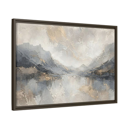 Side Mockup 11. Nature Mountain Landscape Gray And Gold shown as stretched canvas wall art