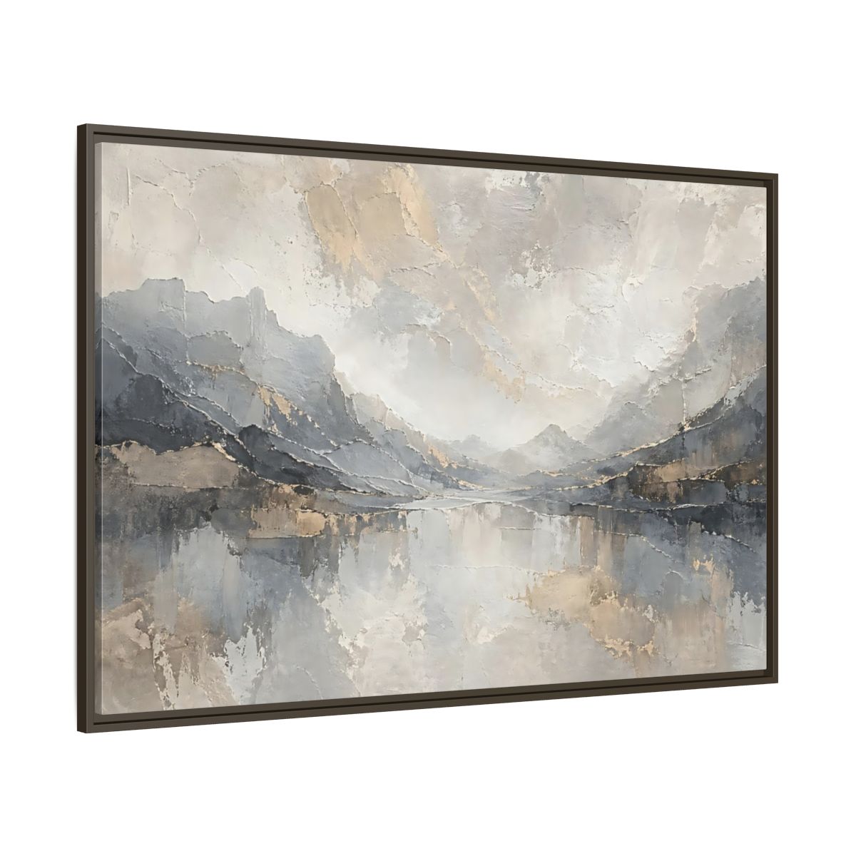 Side Mockup 8. Nature Mountain Landscape Gray And Gold shown as stretched canvas wall art