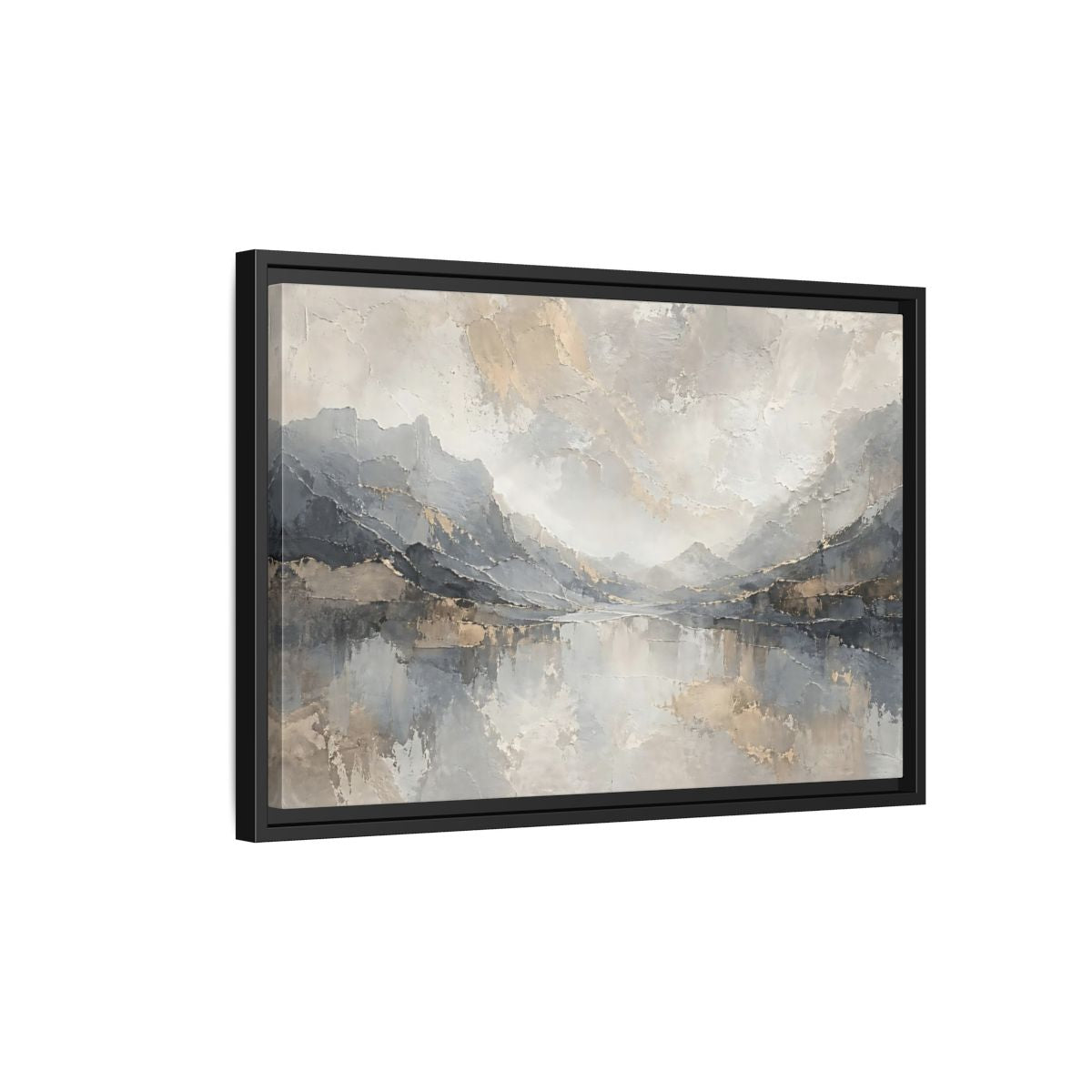 Side Mockup 3. Nature Mountain Landscape Gray And Gold shown as stretched canvas wall art