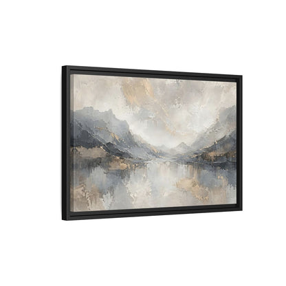 Side Mockup 3. Nature Mountain Landscape Gray And Gold shown as stretched canvas wall art