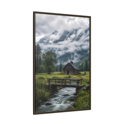 Side Mockup 8. Nature Mountain Landscape Green And Grey Landscape shown as stretched canvas wall art