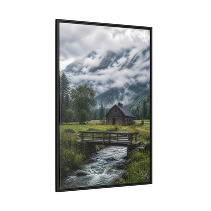 Side Mockup 12. Nature Mountain Landscape Green And Grey Landscape shown as stretched canvas wall art