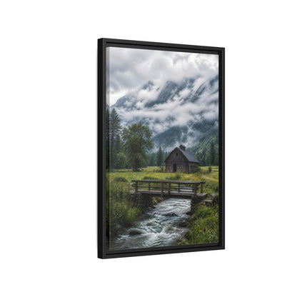 Side Mockup 3. Nature Mountain Landscape Green And Grey Landscape shown as stretched canvas wall art