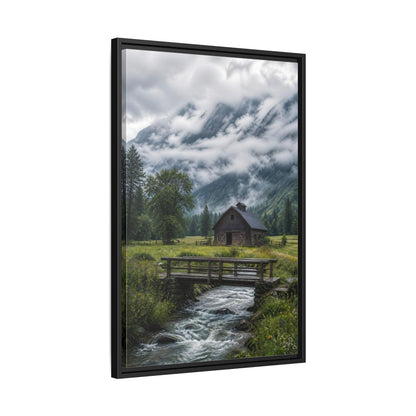 Side Mockup 14. Nature Mountain Landscape Green And Grey Landscape shown as stretched canvas wall art