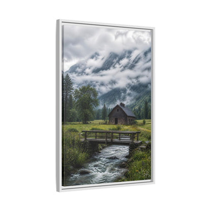Side Mockup 10. Nature Mountain Landscape Green And Grey Landscape shown as stretched canvas wall art