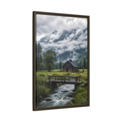Side Mockup 11. Nature Mountain Landscape Green And Grey Landscape shown as stretched canvas wall art