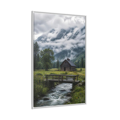 Side Mockup 7. Nature Mountain Landscape Green And Grey Landscape shown as stretched canvas wall art