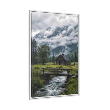 Side Mockup 9. Nature Mountain Landscape Green And Grey Landscape shown as stretched canvas wall art
