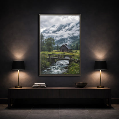 Mockup 3. Nature Mountain Landscape Green And Grey Landscape shown as stretched canvas wall art