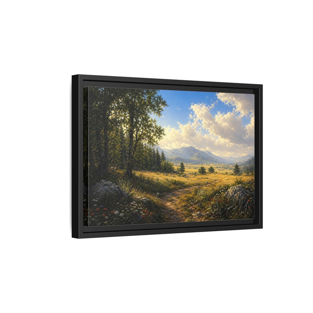 Side Mockup 6. Nature Mountain Landscape Green Gold Landscape shown as stretched canvas wall art