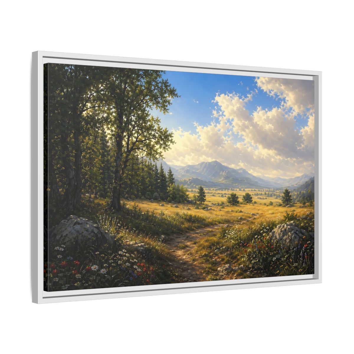 Side Mockup 10. Nature Mountain Landscape Green Gold Landscape shown as stretched canvas wall art