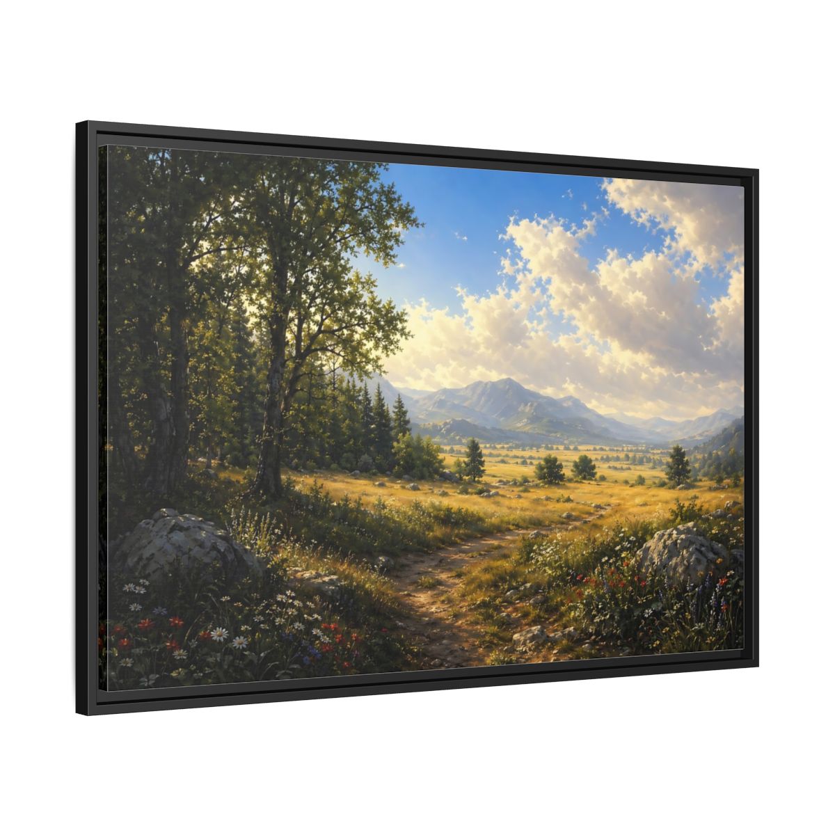 Side Mockup 13. Nature Mountain Landscape Green Gold Landscape shown as stretched canvas wall art