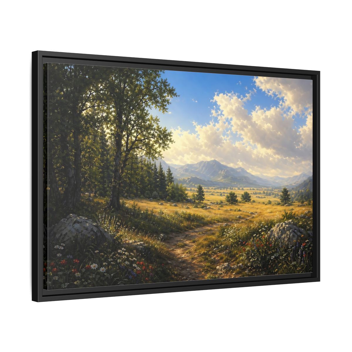 Side Mockup 14. Nature Mountain Landscape Green Gold Landscape shown as stretched canvas wall art