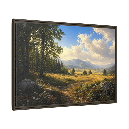 Main Mockup. Nature Mountain Landscape Green Gold Landscape shown as stretched canvas wall art