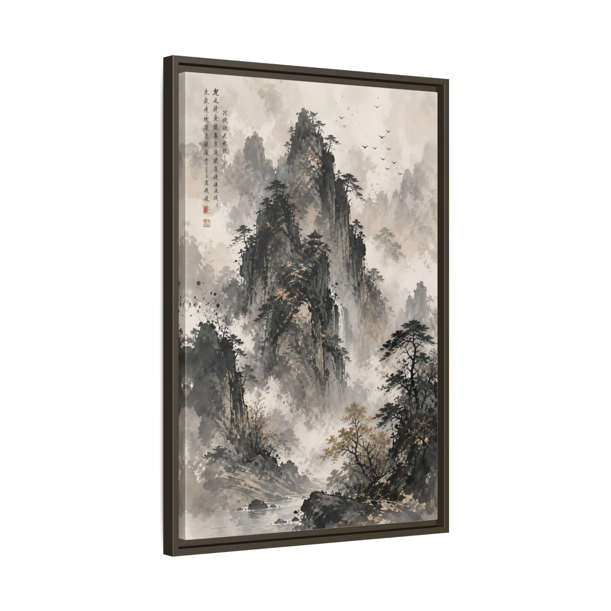 Side Mockup 11. Nature Mountain Landscape Grey And Gold Mountain shown as stretched canvas wall art