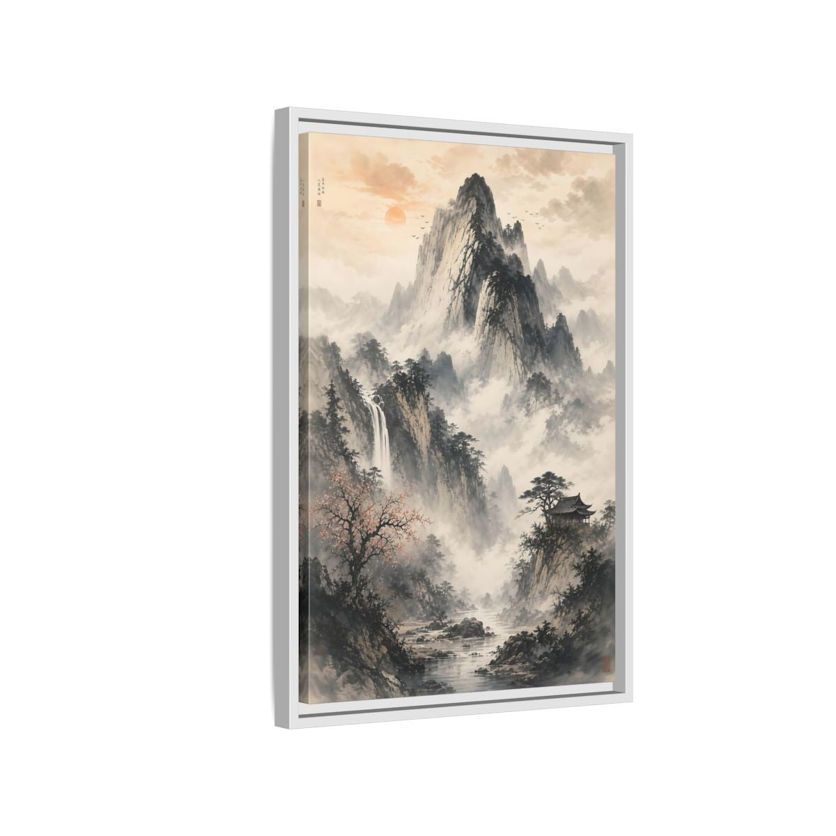Side Mockup 1. Nature Mountain Landscape Grey Mountain shown as stretched canvas wall art