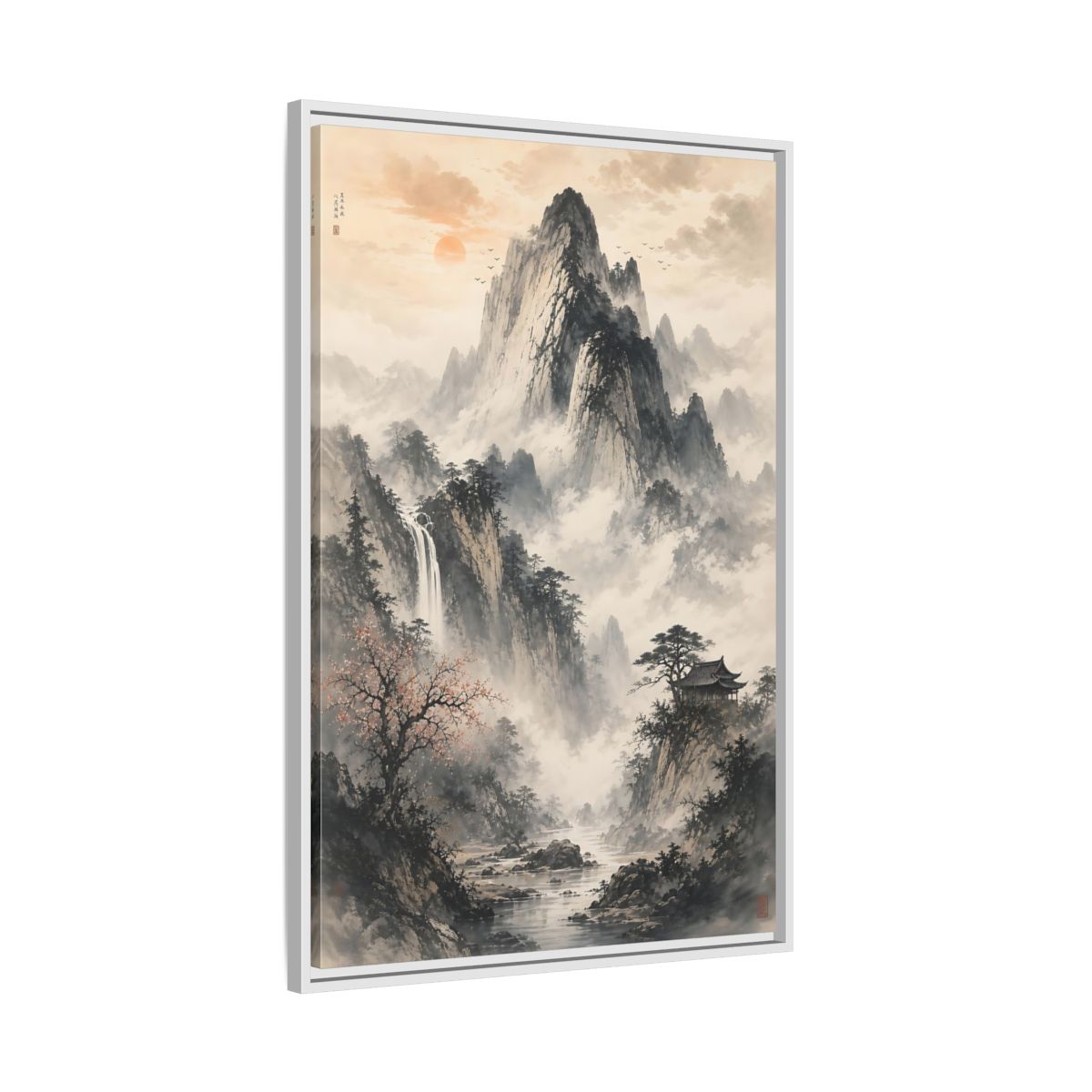 Side Mockup 9. Nature Mountain Landscape Grey Mountain shown as stretched canvas wall art