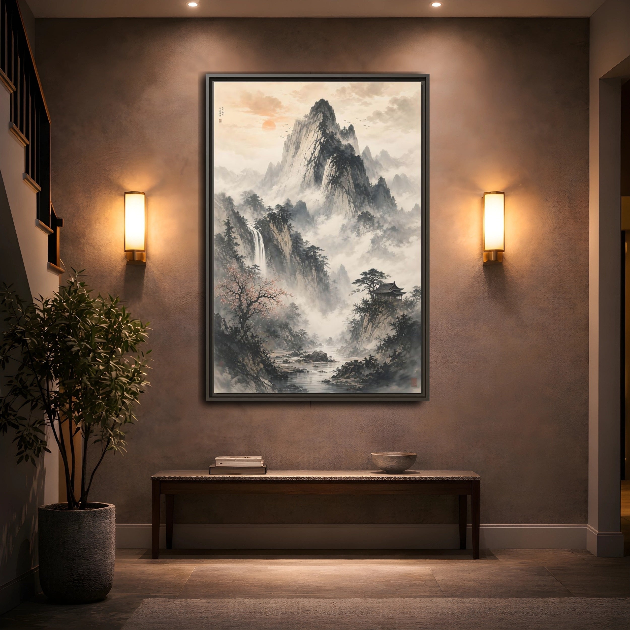 Mockup 2. Nature Mountain Landscape Grey Mountain shown as stretched canvas wall art