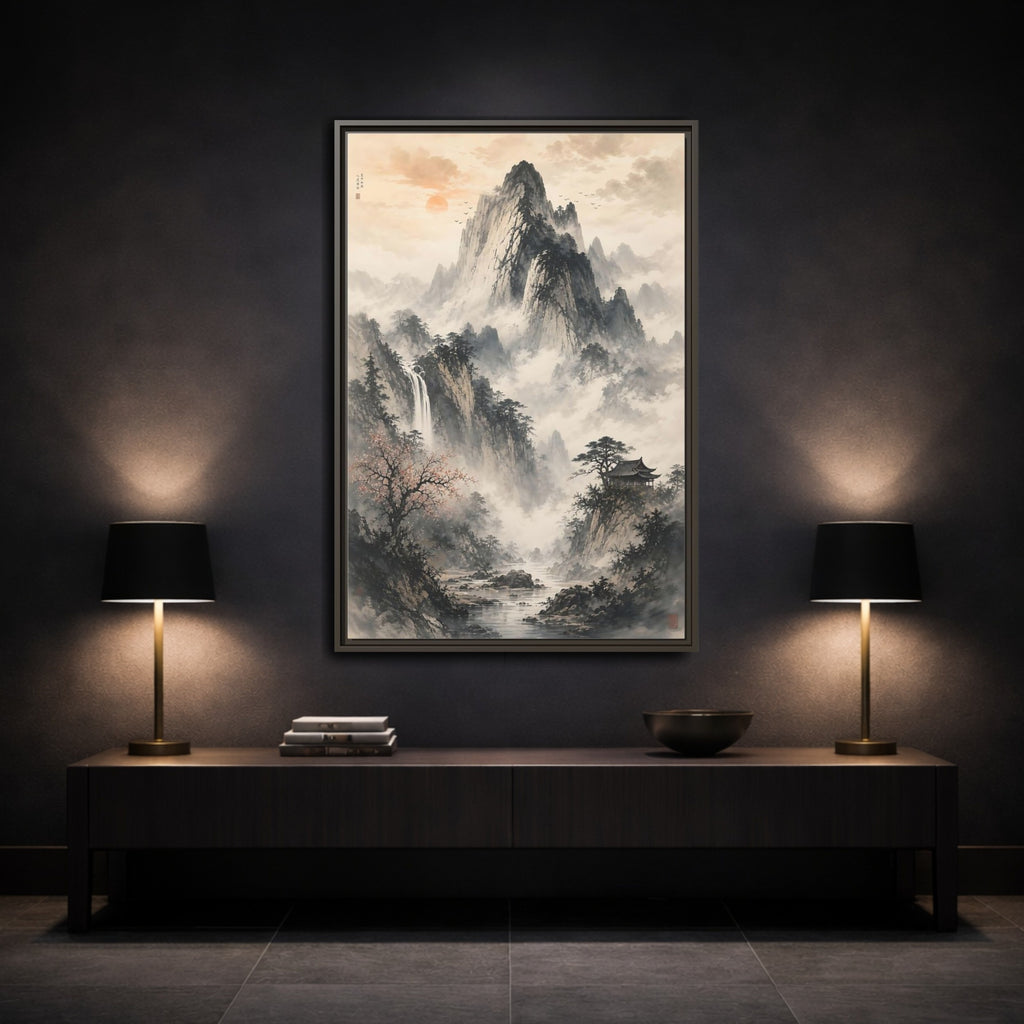 Mockup 3. Nature Mountain Landscape Grey Mountain shown as stretched canvas wall art