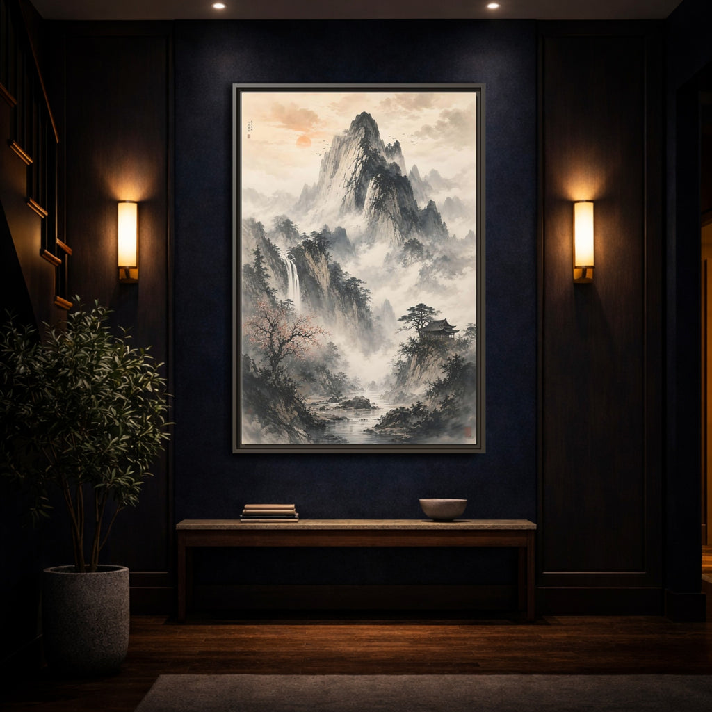 Mockup 4. Nature Mountain Landscape Grey Mountain shown as stretched canvas wall art