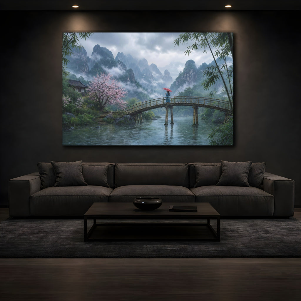 Mockup 3. Nature Mountain Landscape Misty Asian Landscape shown as stretched canvas wall art