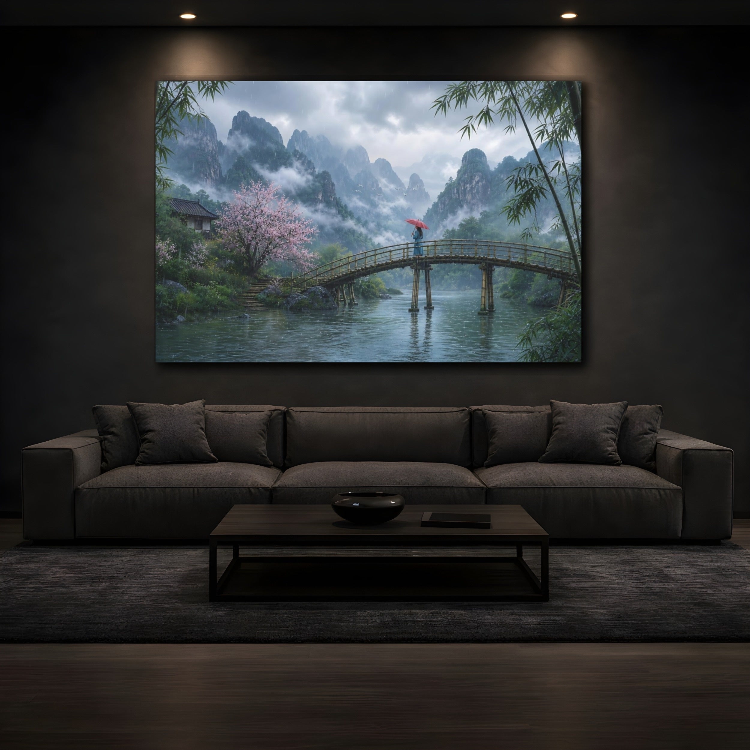Mockup 3. Nature Mountain Landscape Misty Asian Landscape shown as stretched canvas wall art
