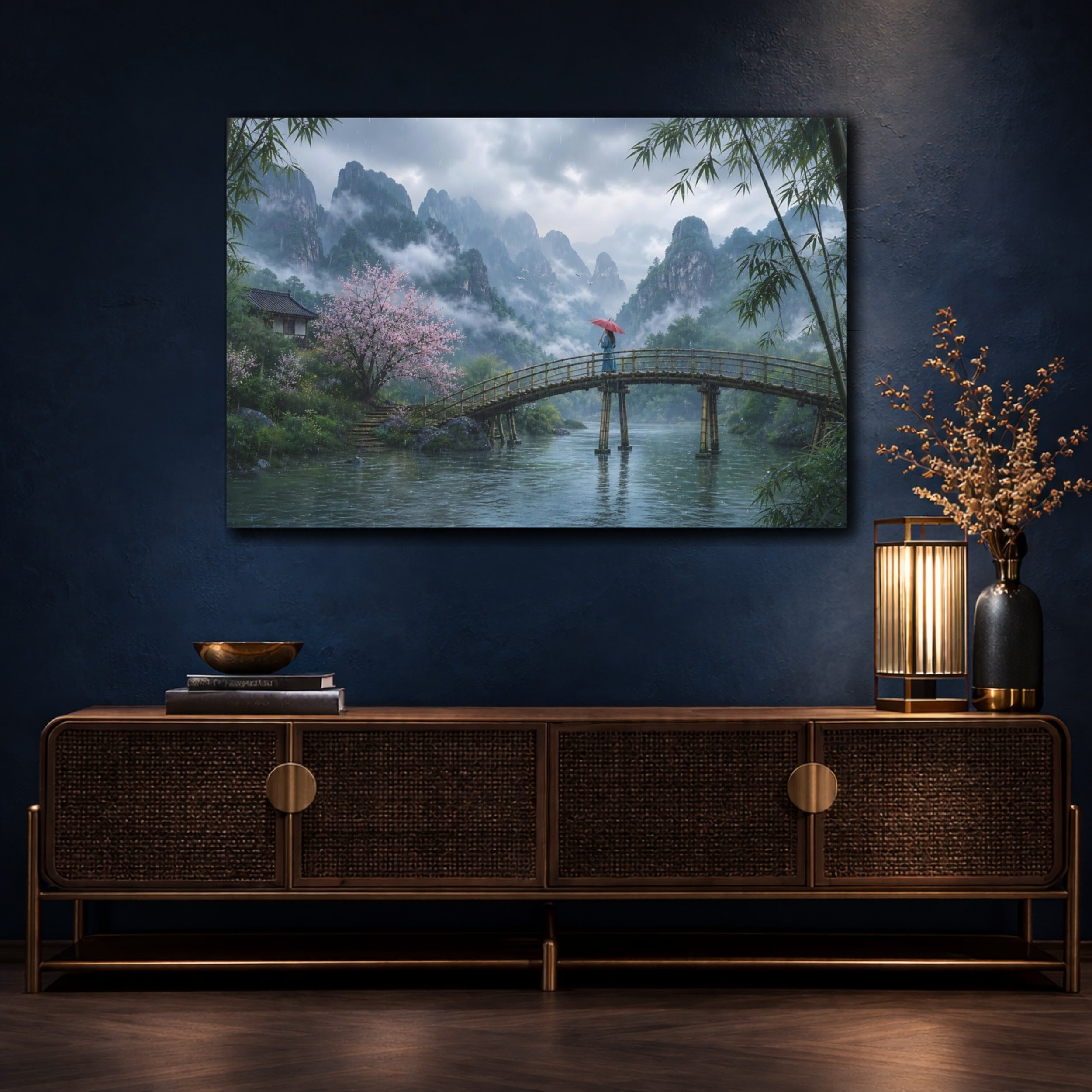 Mockup 4. Nature Mountain Landscape Misty Asian Landscape shown as stretched canvas wall art