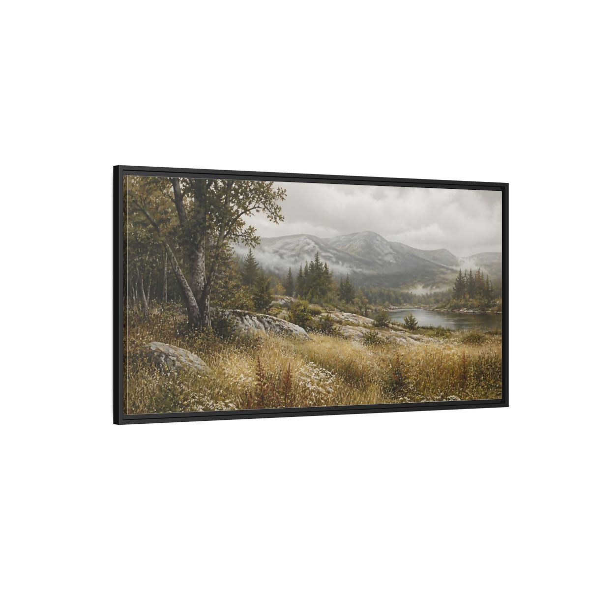 Side Mockup 5. Nature Mountain Landscape Misty Landscape shown as stretched canvas wall art