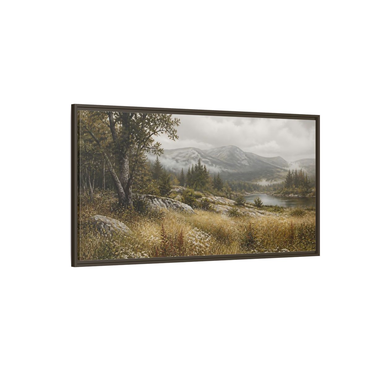 Side Mockup 4. Nature Mountain Landscape Misty Landscape shown as stretched canvas wall art