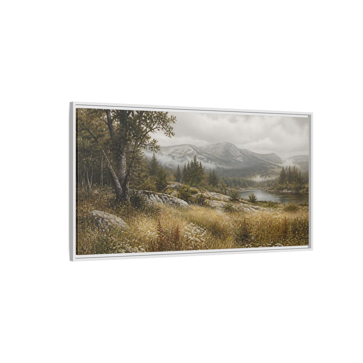 Side Mockup 3. Nature Mountain Landscape Misty Landscape shown as stretched canvas wall art