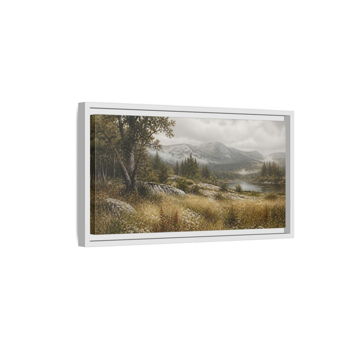 Side Mockup 6. Nature Mountain Landscape Misty Landscape shown as stretched canvas wall art