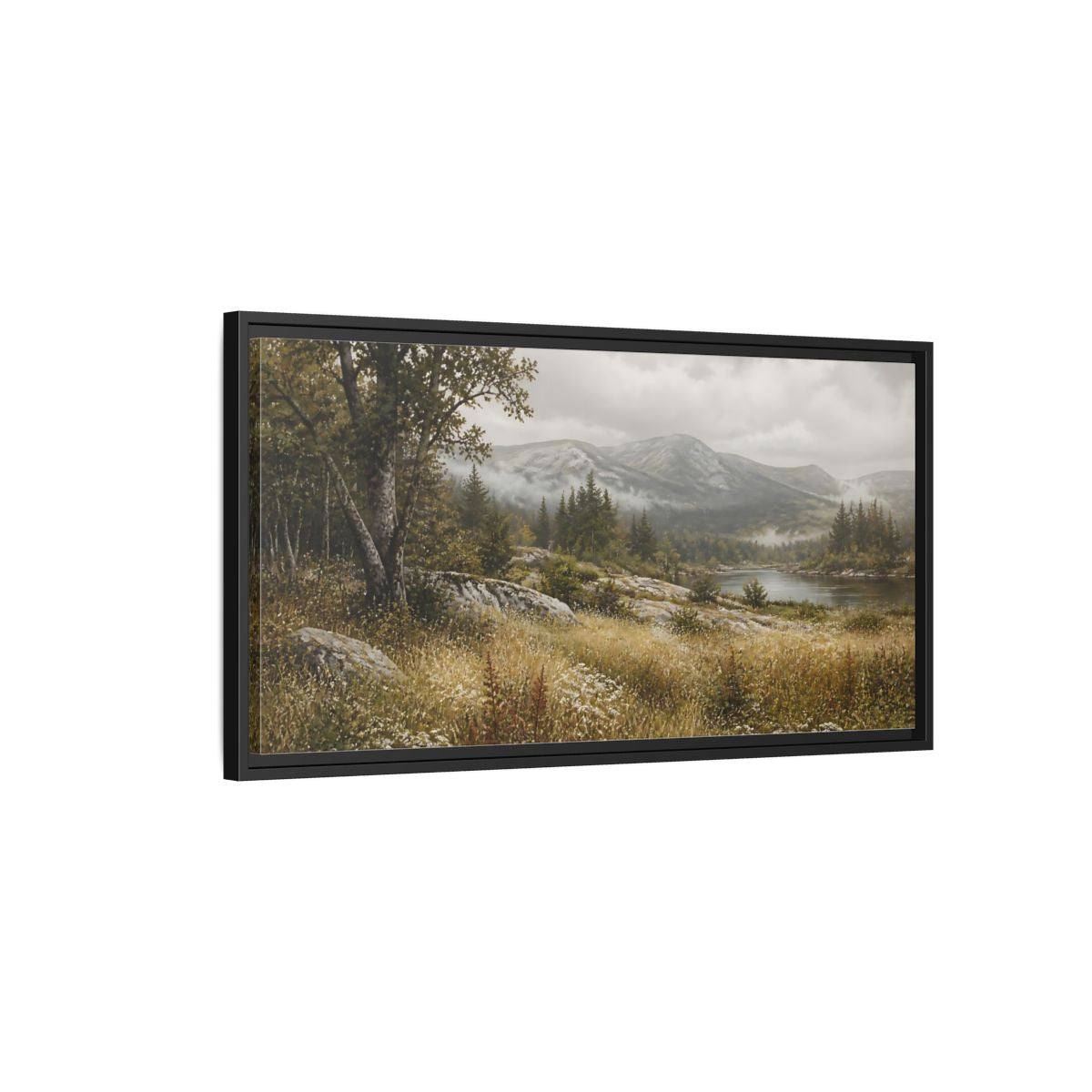 Side Mockup 2. Nature Mountain Landscape Misty Landscape shown as stretched canvas wall art