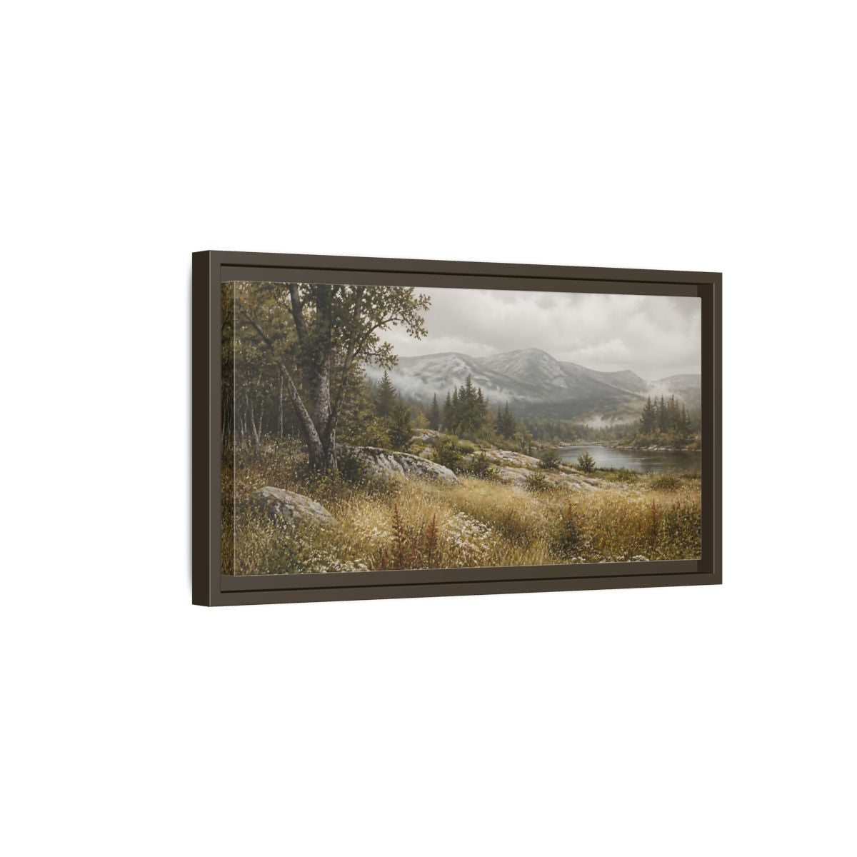 Side Mockup 7. Nature Mountain Landscape Misty Landscape shown as stretched canvas wall art