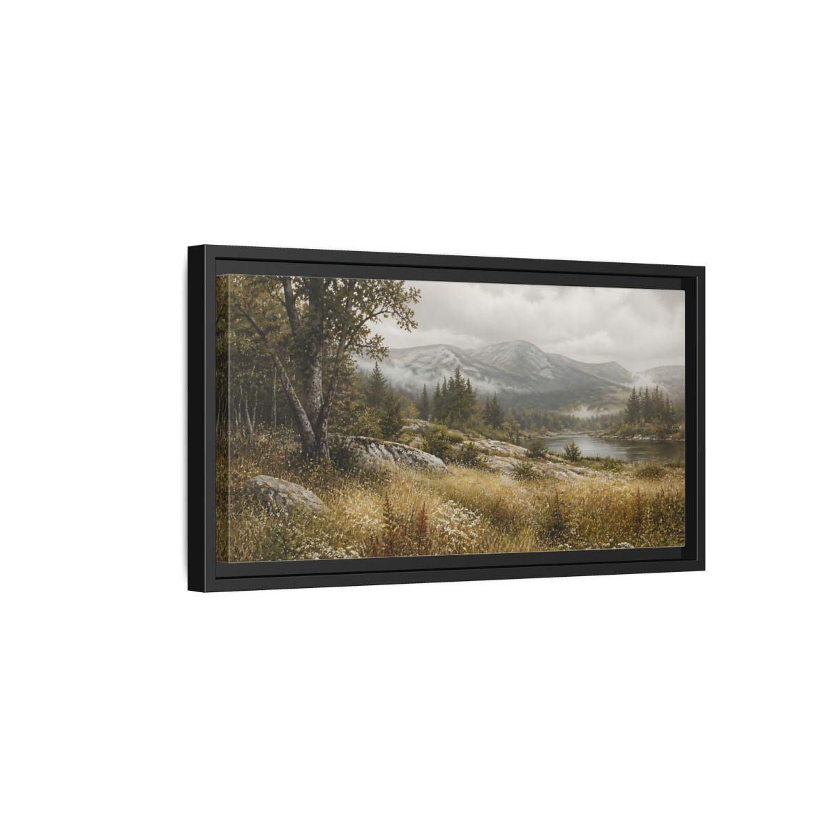 Side Mockup 8. Nature Mountain Landscape Misty Landscape shown as stretched canvas wall art