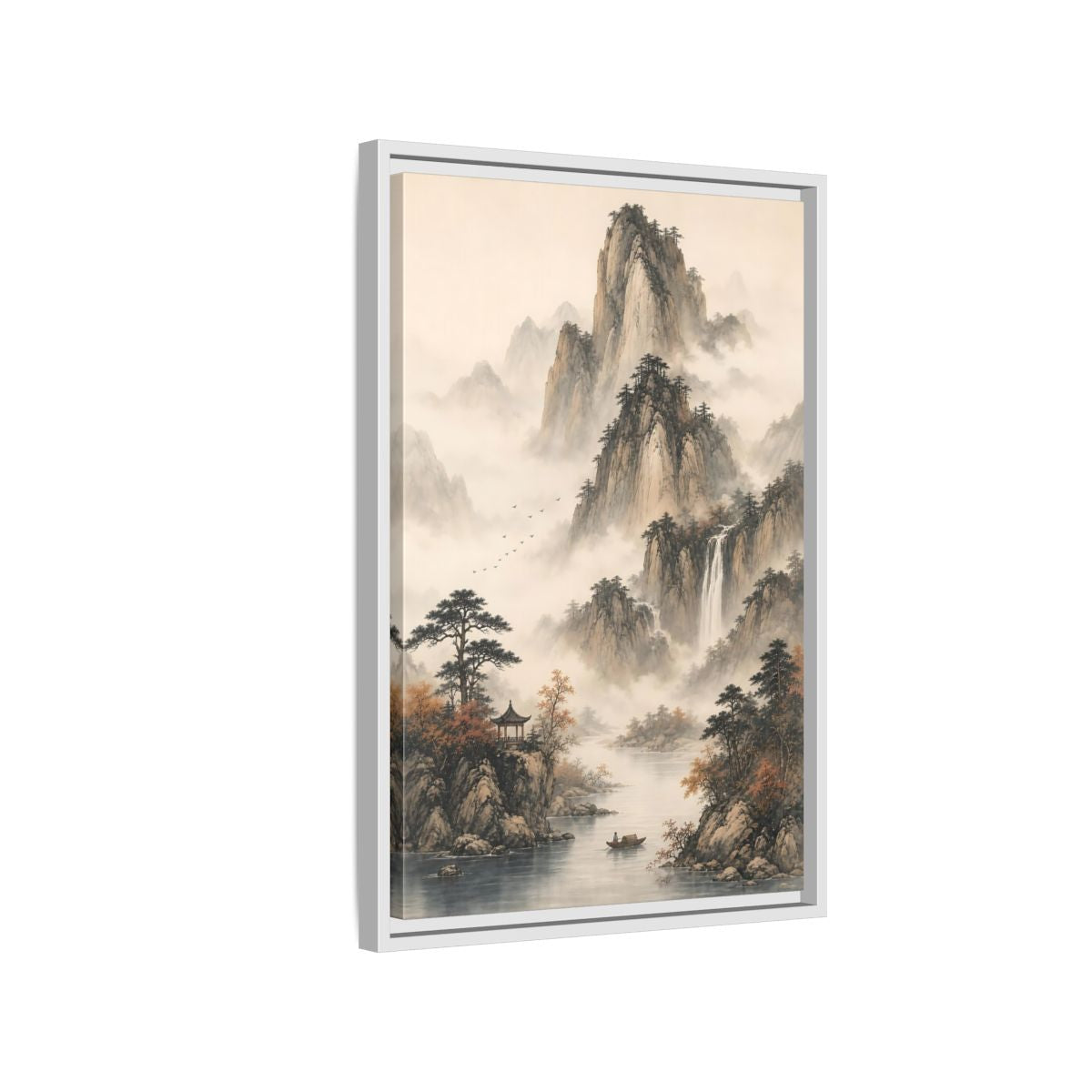Side Mockup 1. Nature Mountain Landscape Misty Mountains shown as stretched canvas wall art