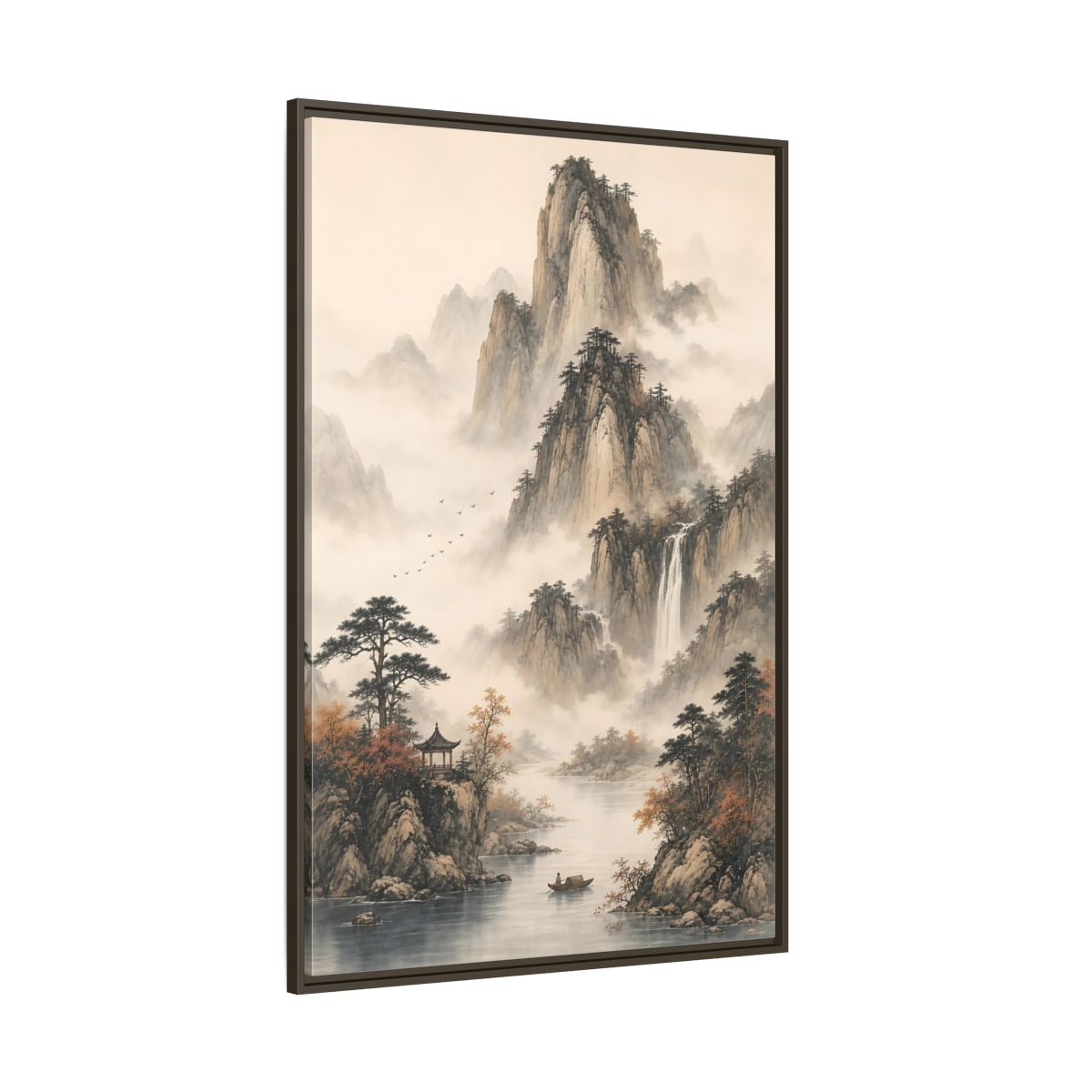 Side Mockup 8. Nature Mountain Landscape Misty Mountains shown as stretched canvas wall art
