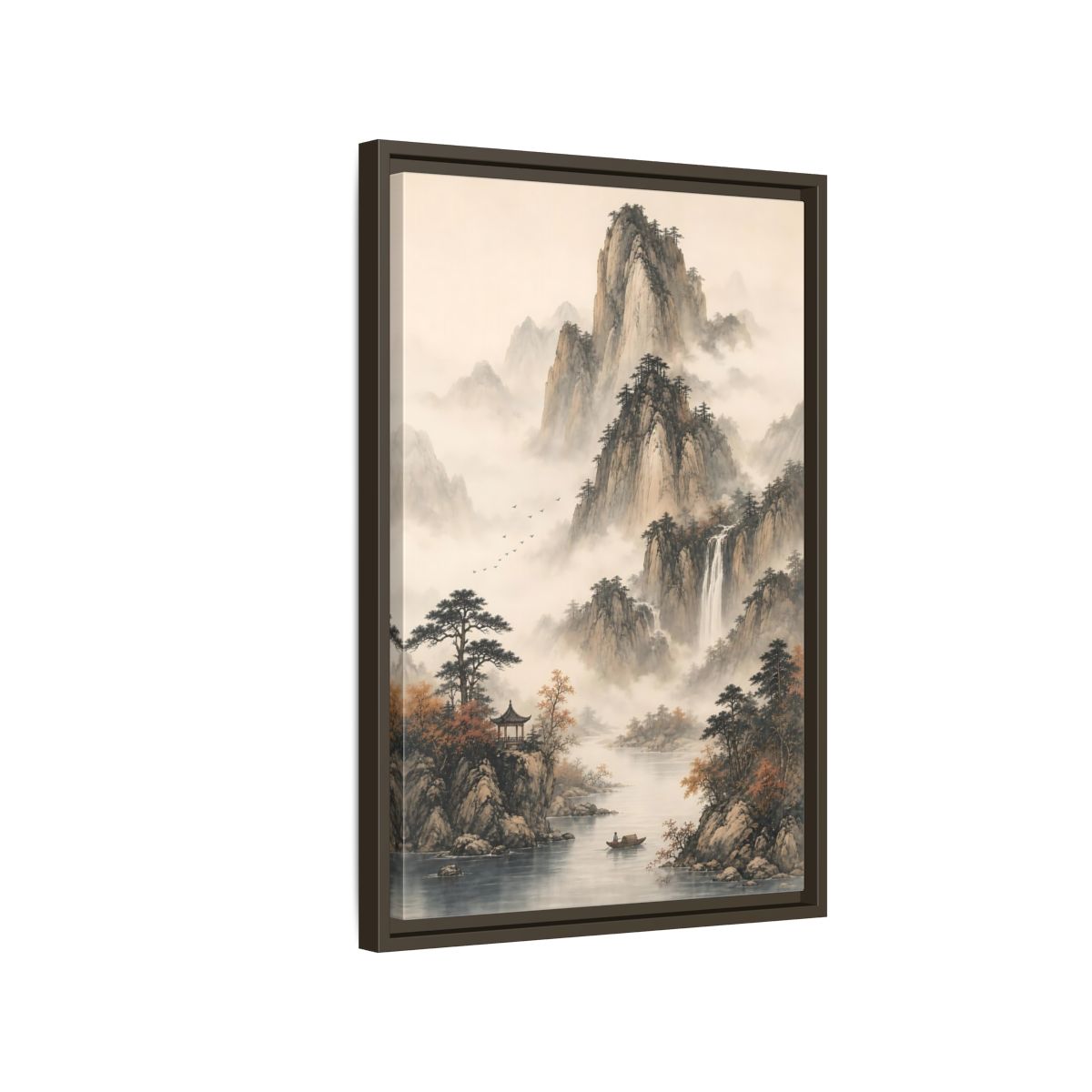 Side Mockup 2. Nature Mountain Landscape Misty Mountains shown as stretched canvas wall art
