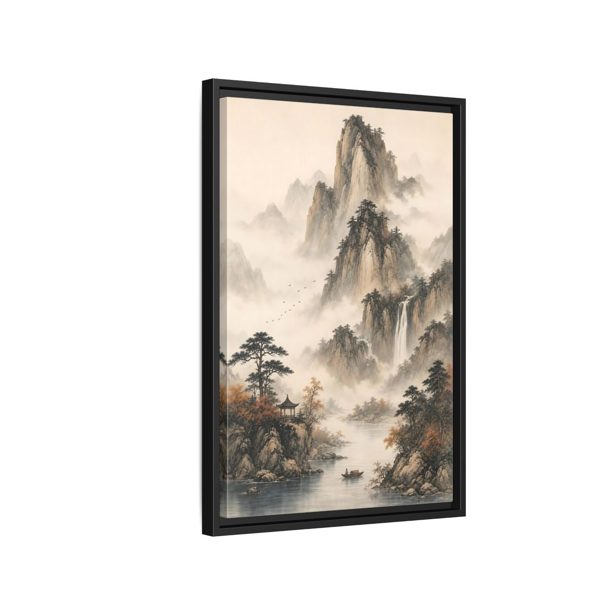 Side Mockup 3. Nature Mountain Landscape Misty Mountains shown as stretched canvas wall art