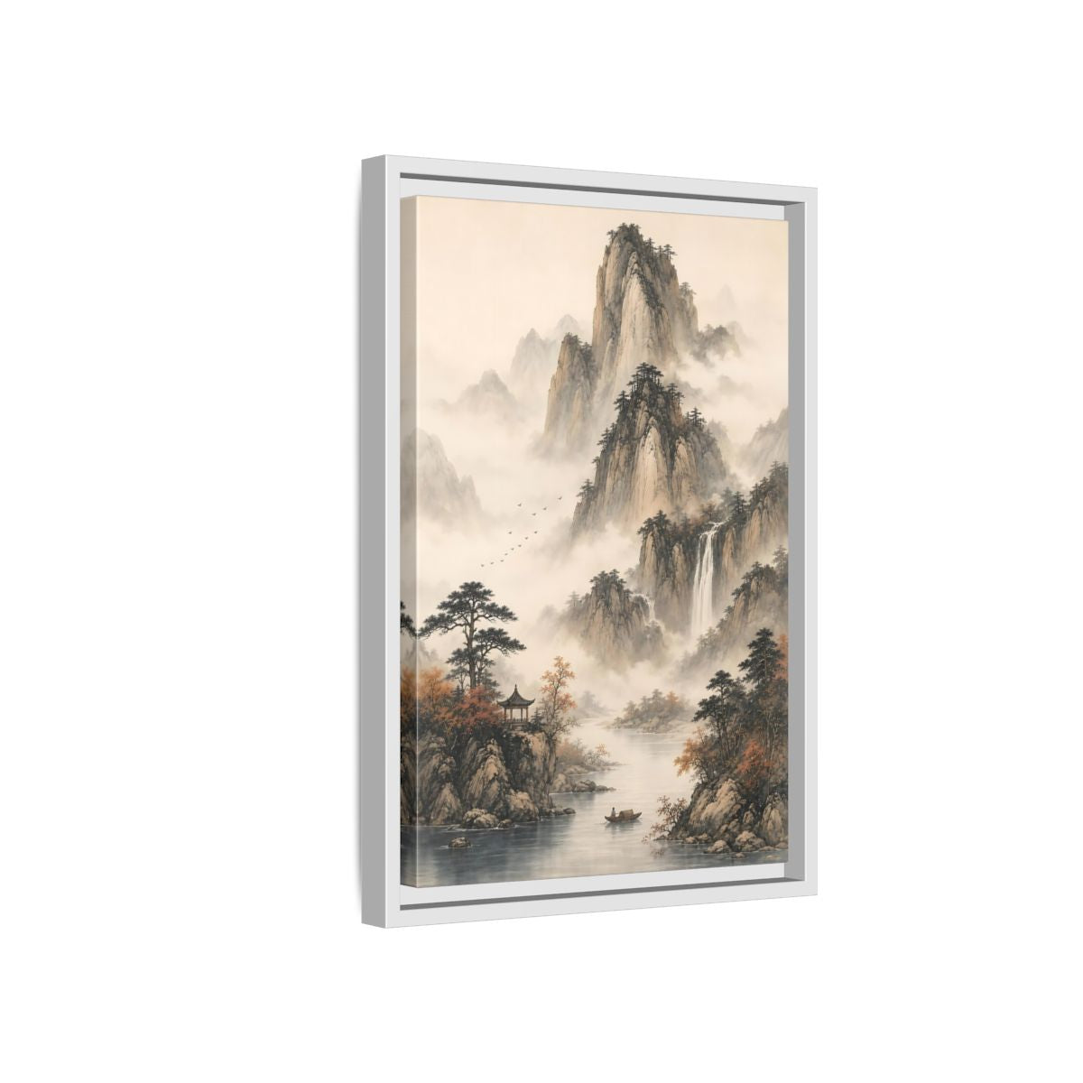 Side Mockup 4. Nature Mountain Landscape Misty Mountains shown as stretched canvas wall art