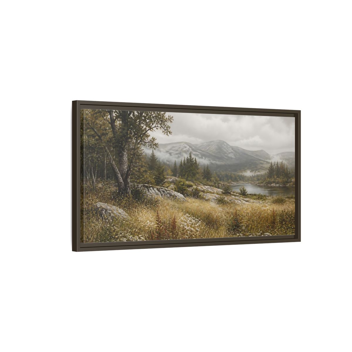 Main Mockup. Nature Mountain Landscape Misty Landscape shown as stretched canvas wall art