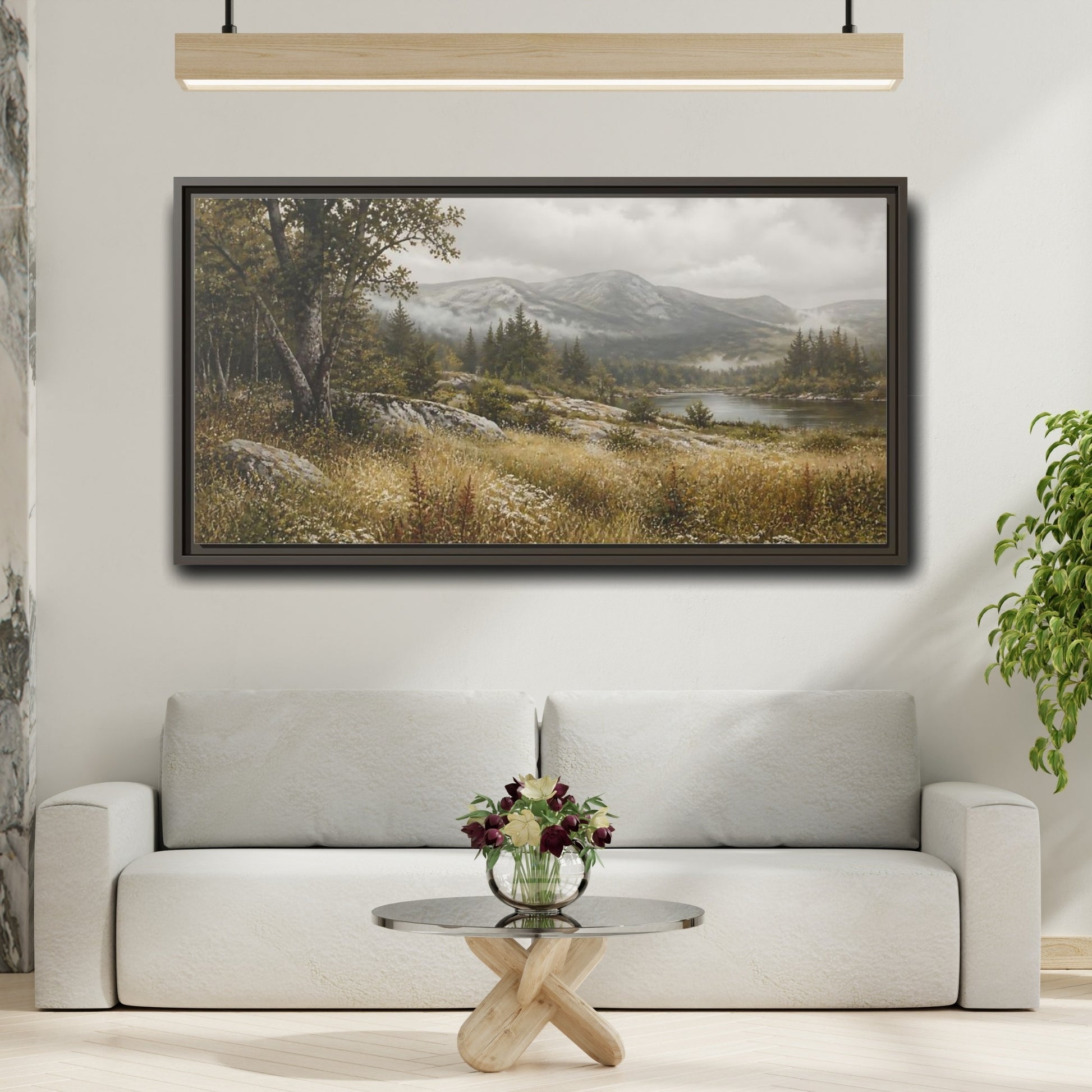 Mockup 2. Nature Mountain Landscape Misty Landscape shown as stretched canvas wall art