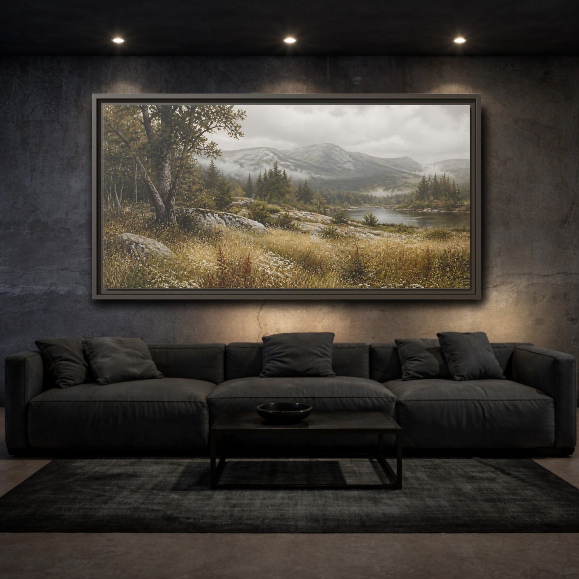 Mockup 3. Nature Mountain Landscape Misty Landscape shown as stretched canvas wall art
