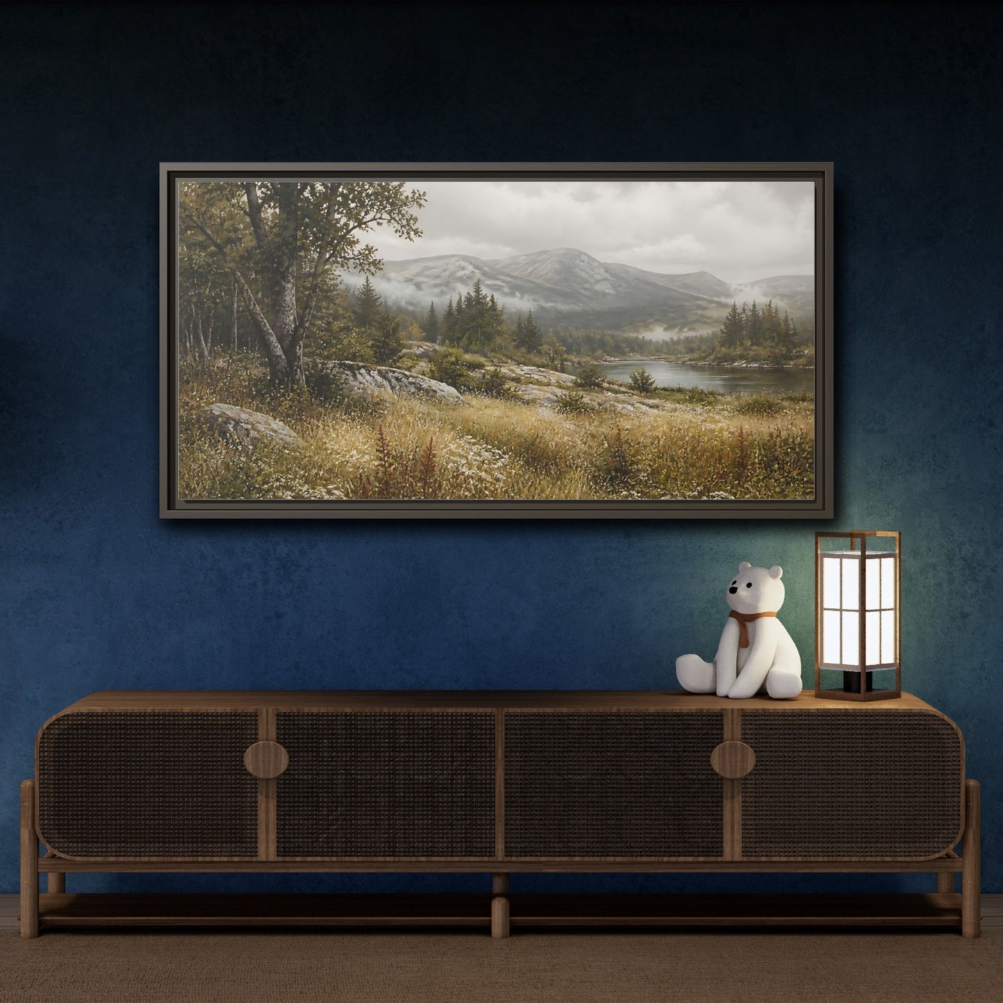 Mockup 4. Nature Mountain Landscape Misty Landscape shown as stretched canvas wall art