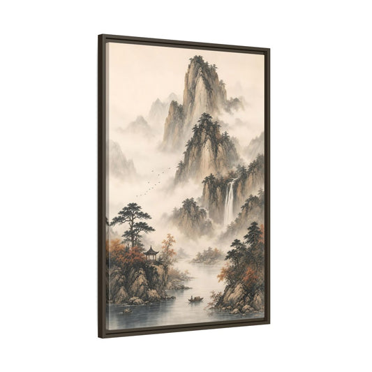 Main Mockup. Nature Mountain Landscape Misty Mountains shown as stretched canvas wall art